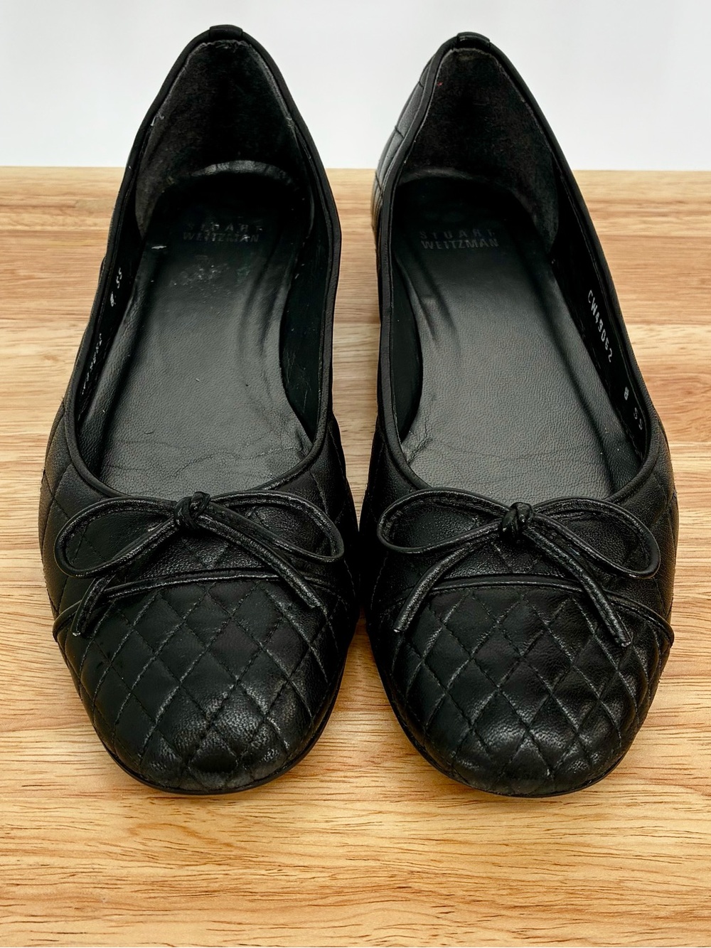 Stuart Weitzman Black Quilted Bow Leather Ballet Flats